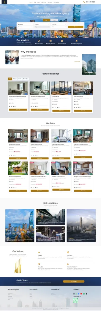 รับทำเว็บไซต์นายหน้าอสังหามือสอง ขายบ้านมือสอง Real Estate Agent Website - ตัวอย่างหน้าหลักลูกค้าของเรา Ashira Asset 